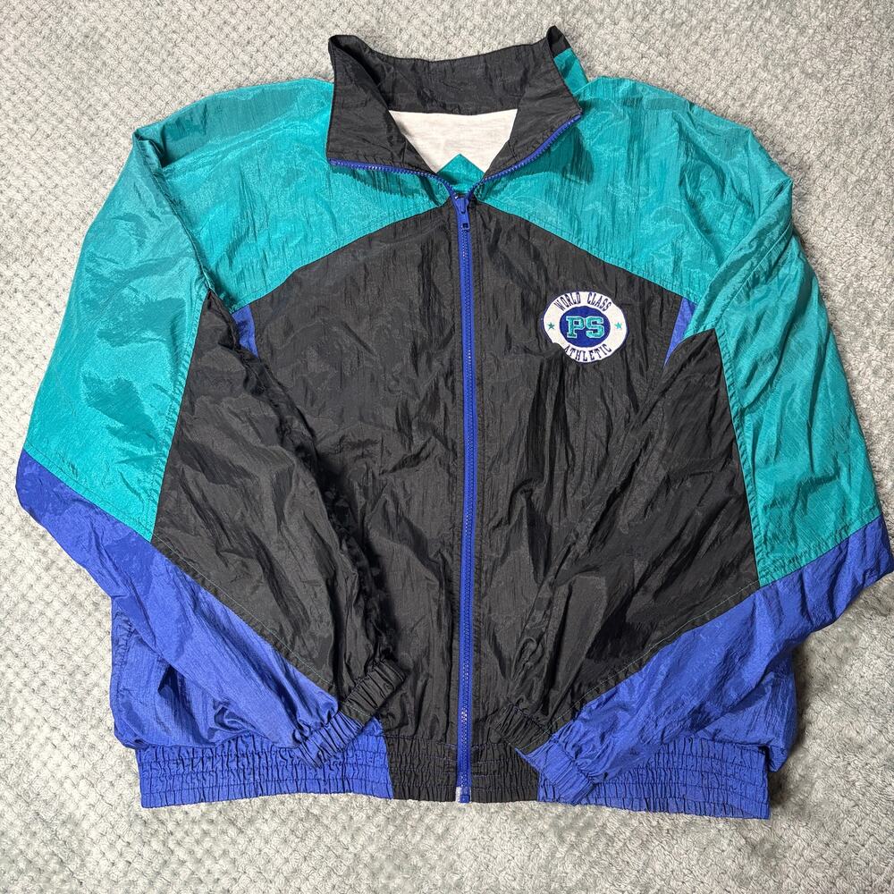 VTG 90's Pure Sweat Athletics Colorful Zip Lined Windbreaker Jacket Sz XL